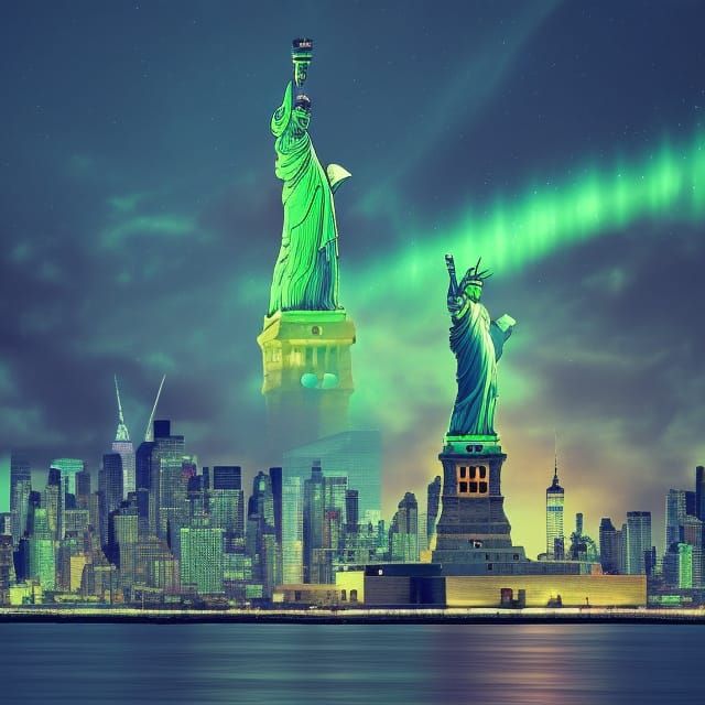 New York City Neon Lights and Liberty