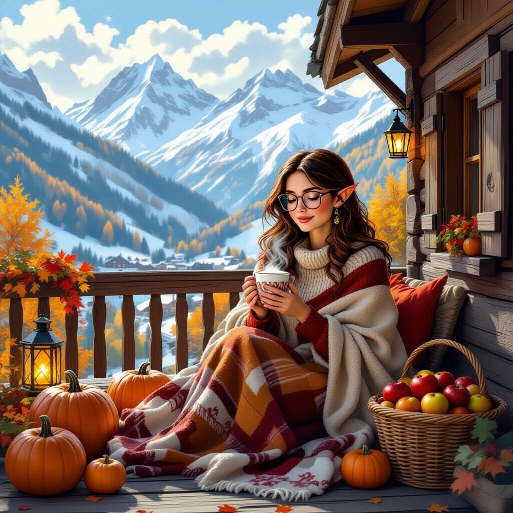 Elf Woman Enjoys Autumn in Swiss Alps
