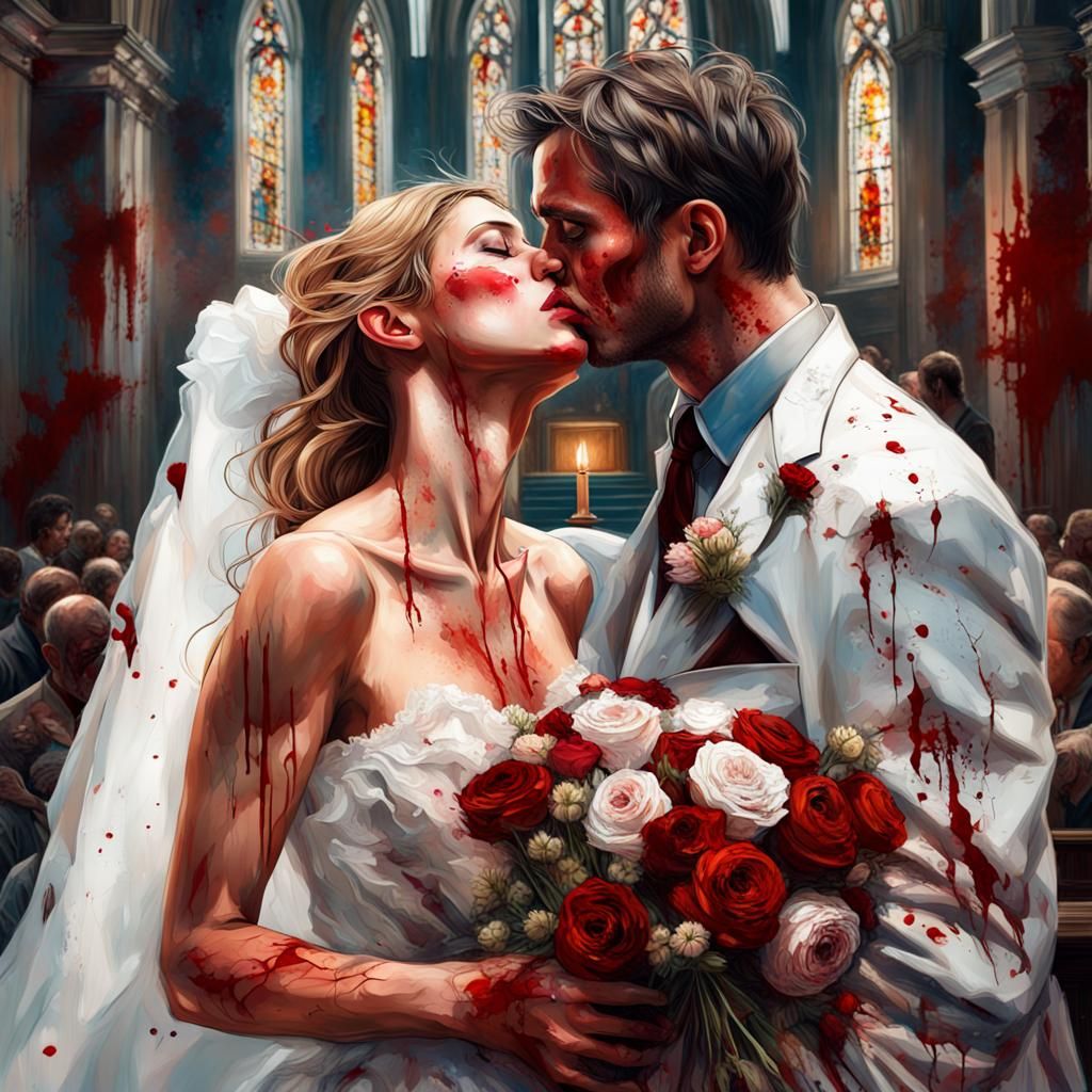 Crying Bride: Hyperrealistic Digital Painting in Church