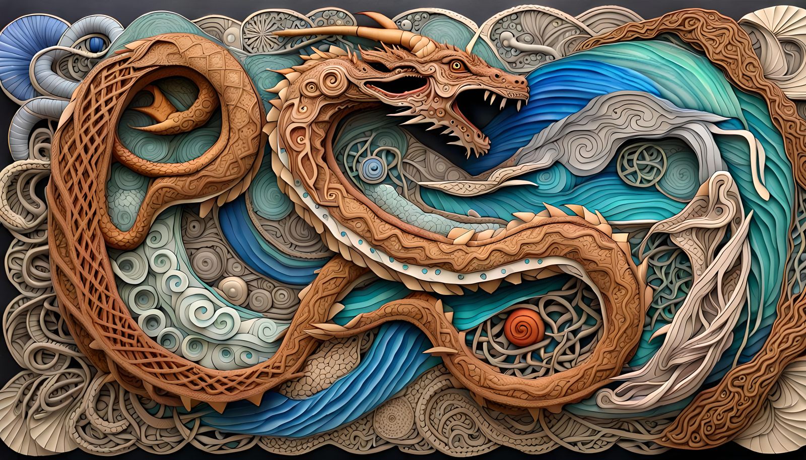 Surreal Dragon, Sheep, and Snake with Quantum Patterns