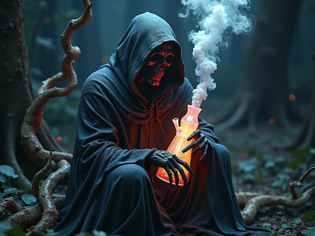 Ethereal Grim Reaper Smoking a Bong
