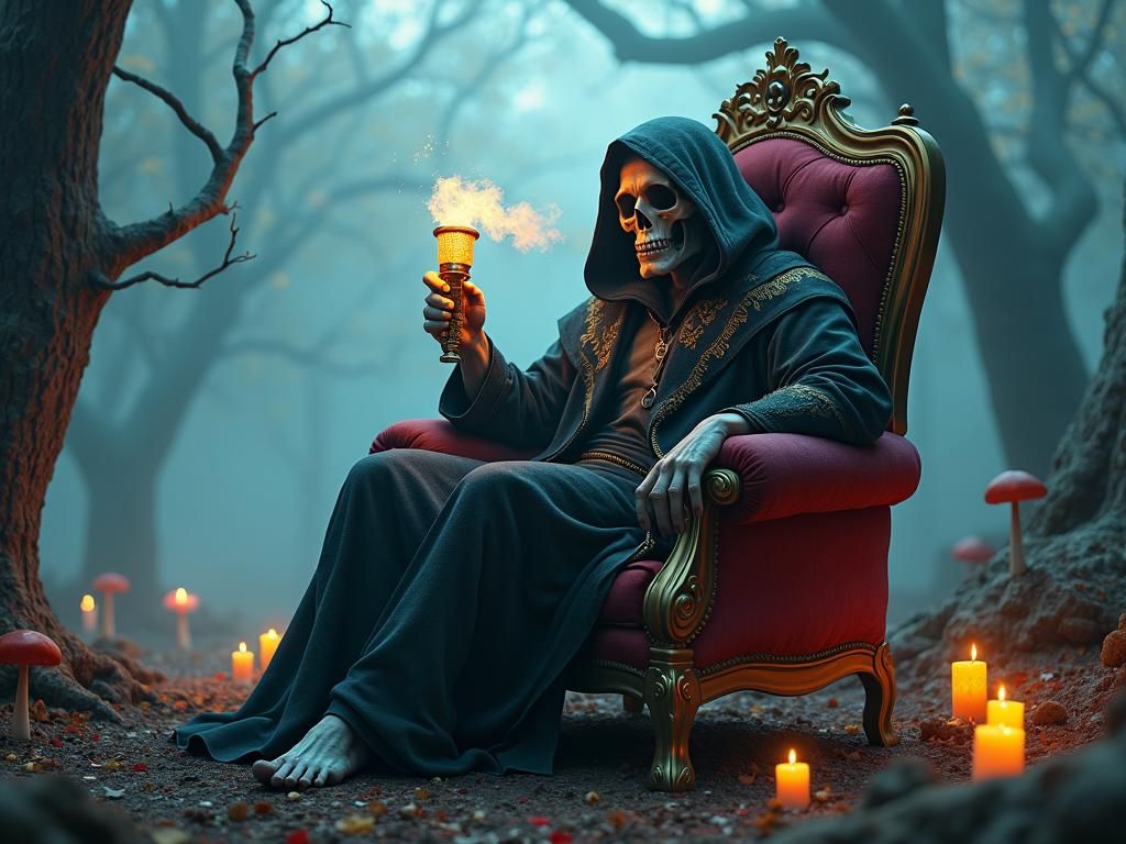 Grim Reaper's Dreamlike Throne in Gothic Style