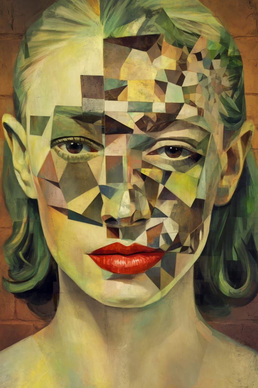 Cubist Portrait with Geometric Deconstruction