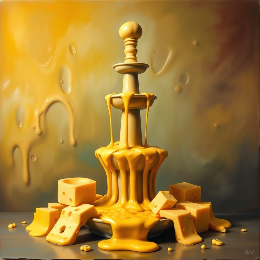 Cheese Fountain in Surrealist Style