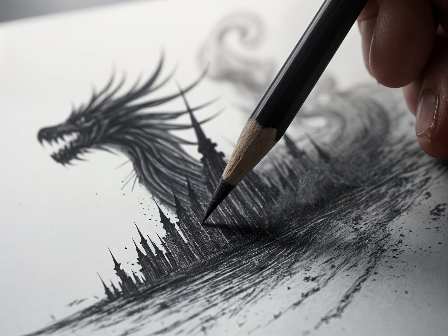 Charcoal Pencil Sketch Becomes Dragon City
