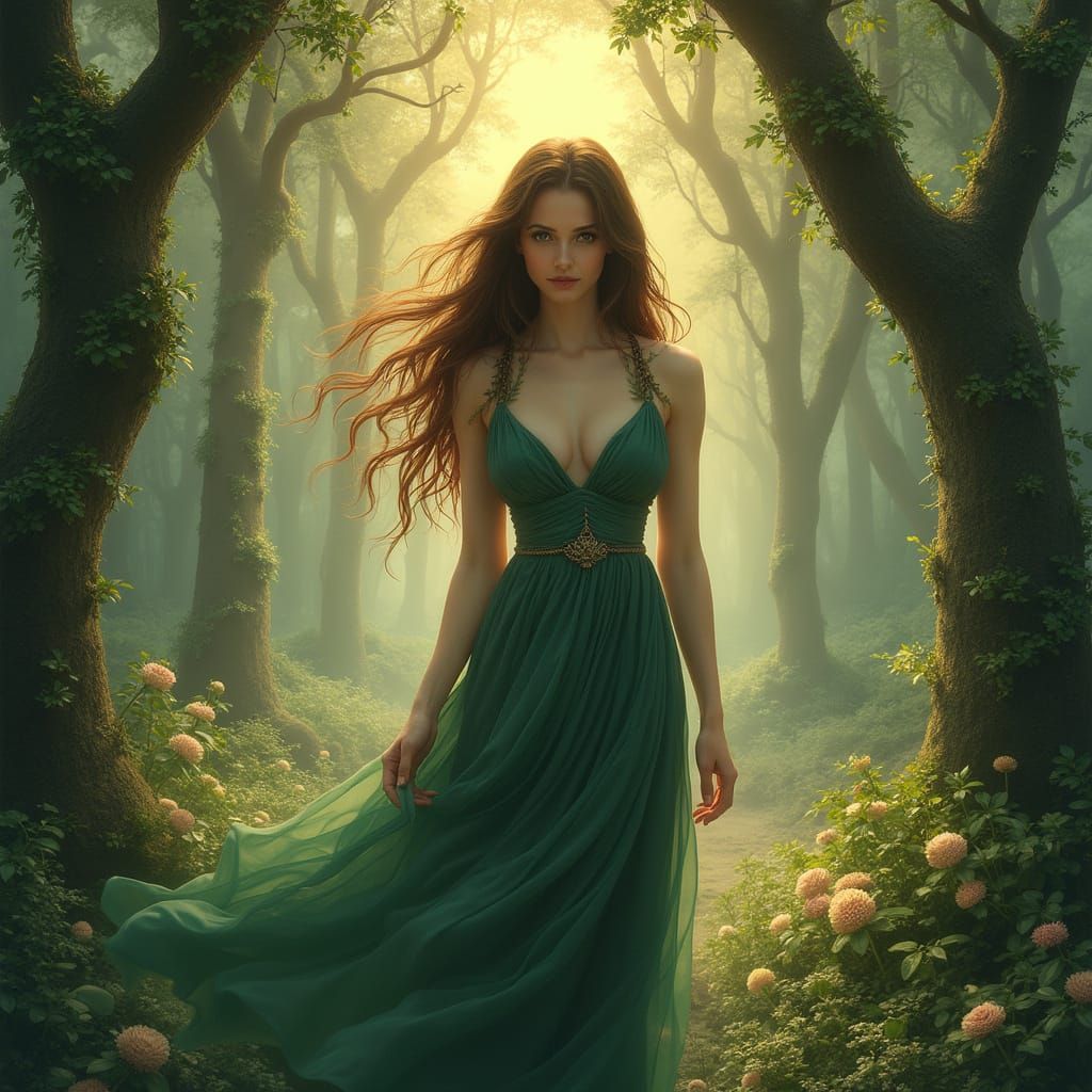 Ethereal Goddess in Ancient Forest