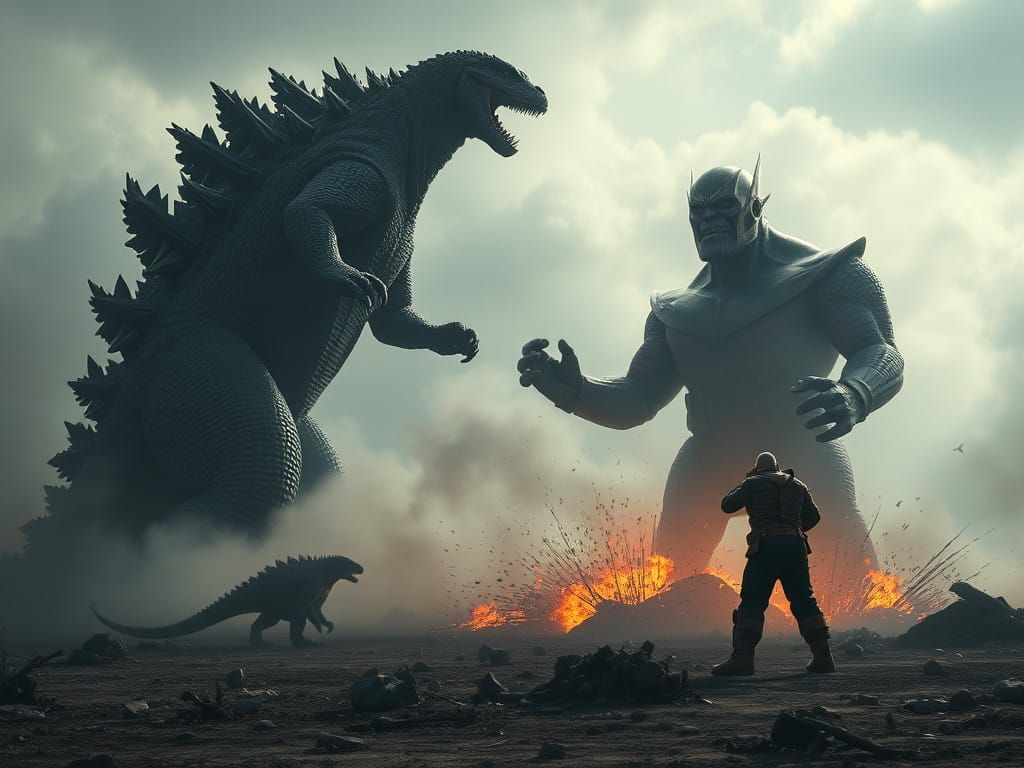 Godzilla Battles Thanos in a Cosmic Clash of Epic Proportion...
