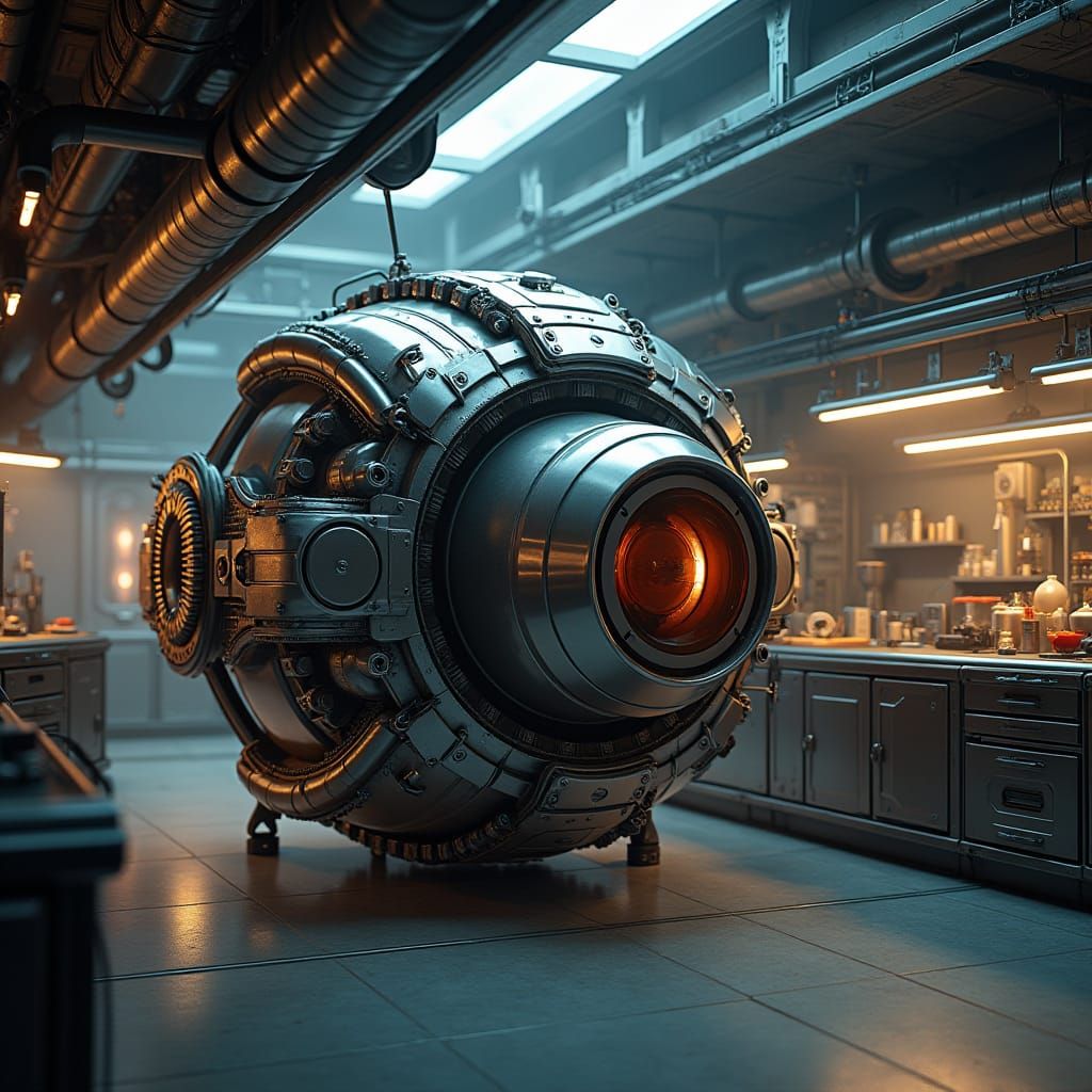 Futuristic Mechanical Workshop in Hyper-Realistic Style