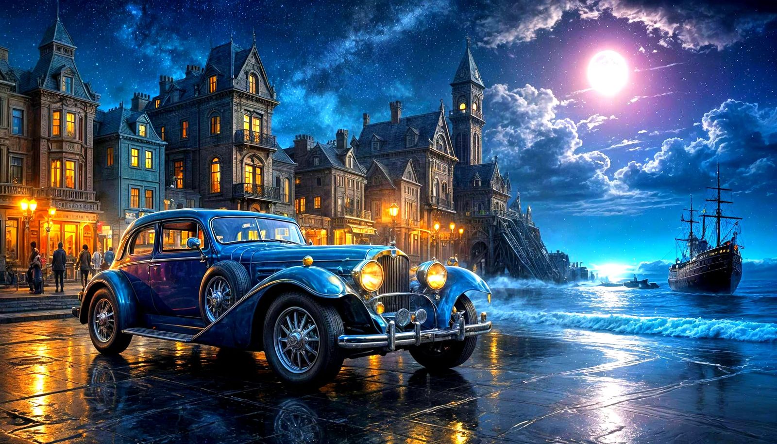 Futuristic Cityscape at Night in Oil Painting Style