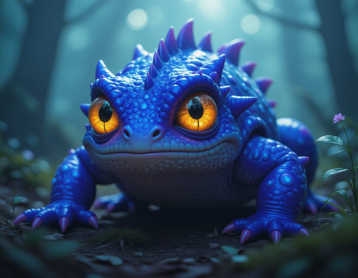 Eerie Bioluminescent Creature with Large Head and Bulging Ey...