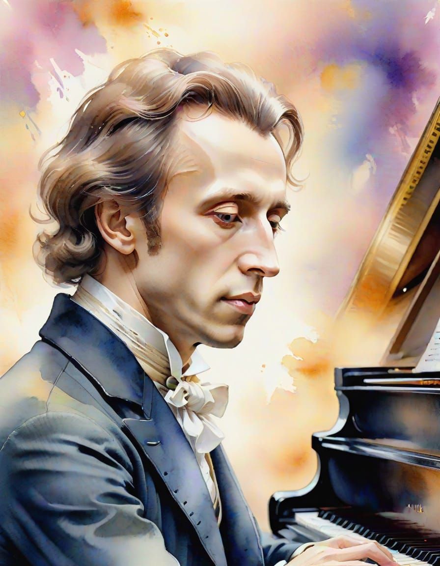 Elegant Watercolor Portrait of a Composer