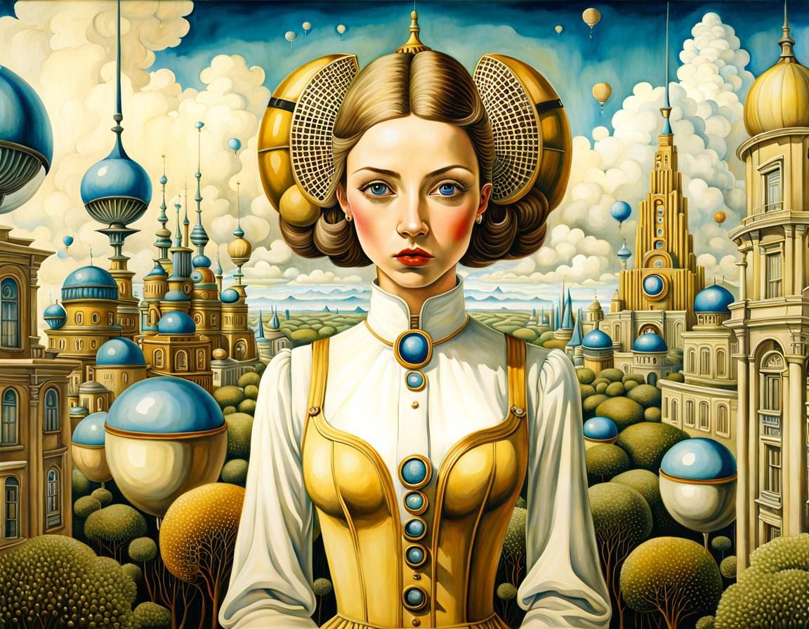 Utopian Cityscape in Pop Surrealist Watercolor