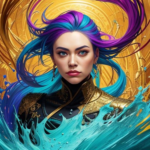 Vibrant Splash Art of a Person Looking Down