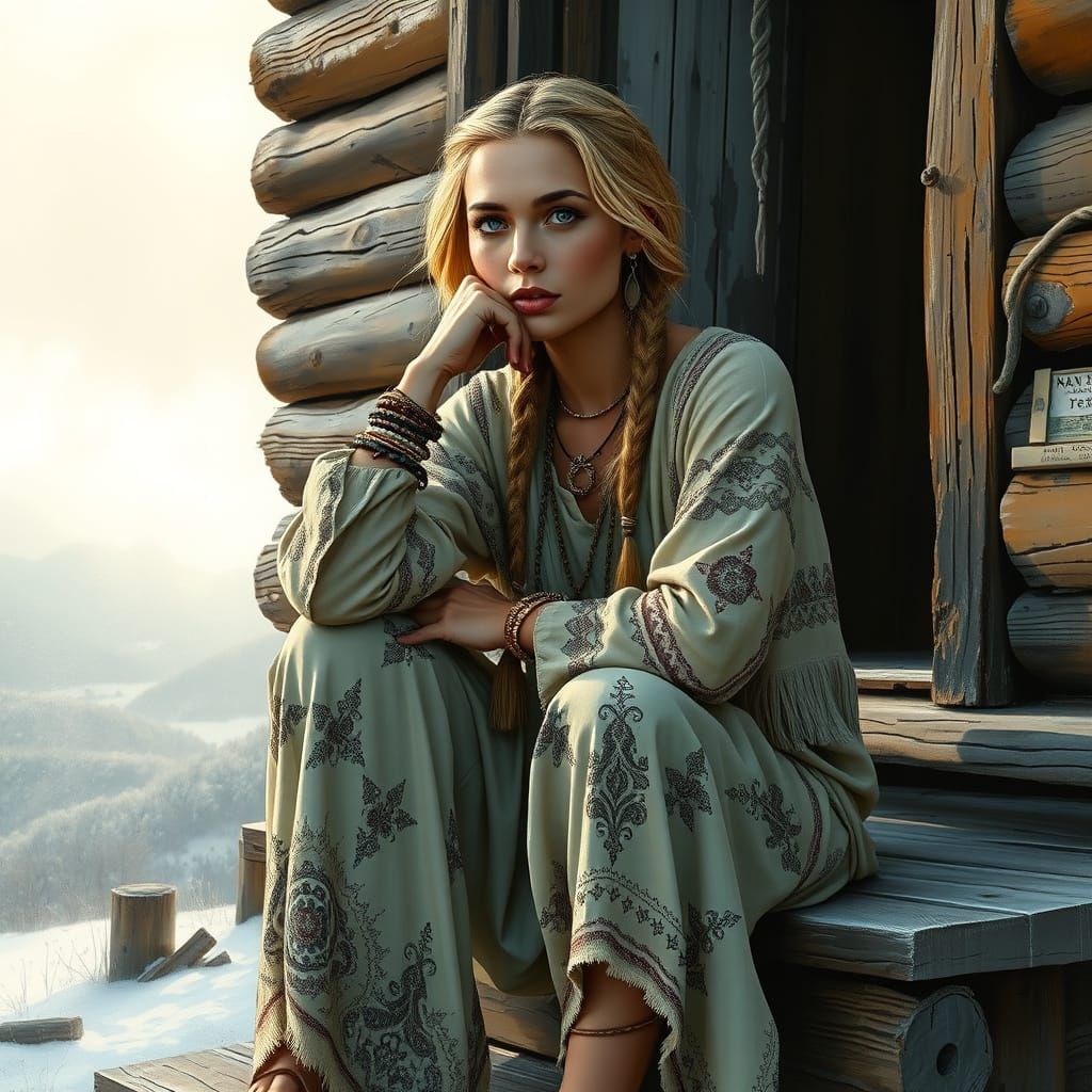 Bohemian Woman Lost in Thought, Inspired by Abstract Shapes