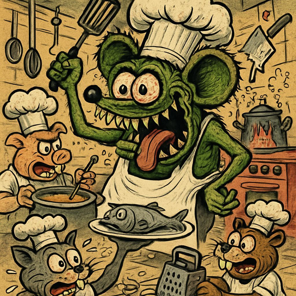 Rat Fink as Chef in Vintage Cartoon Style