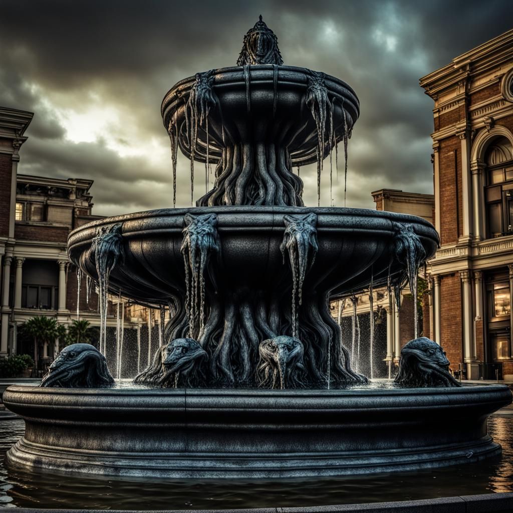 Lovecraftian Fountain with Flowing Black Ichor