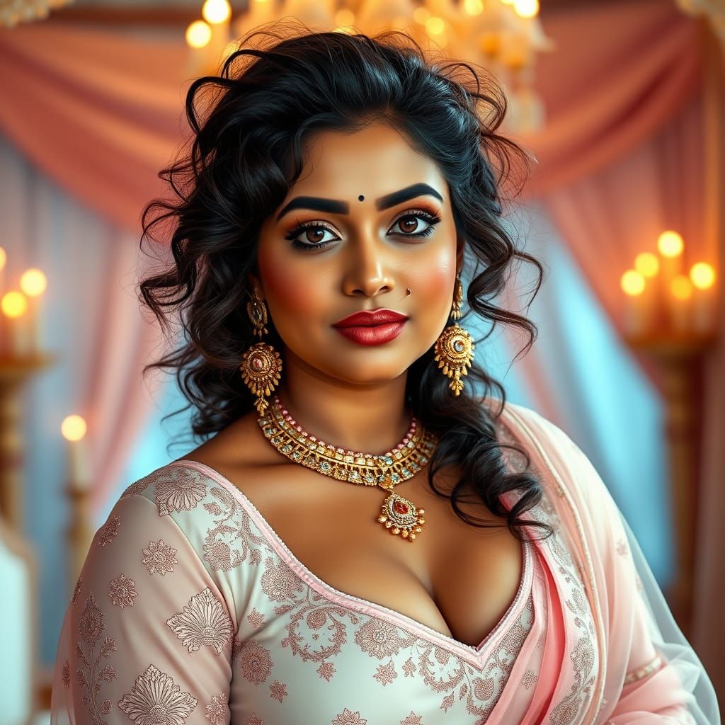 Curvy Indian Woman in Lehenga: Hyperrealistic Portrait