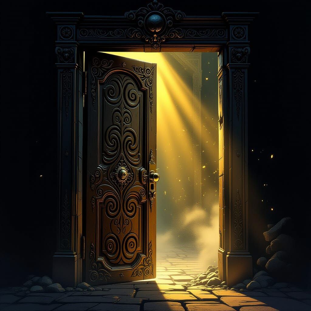 Ornate Antique Door Reveals Mysterious Dark Fantasy Room