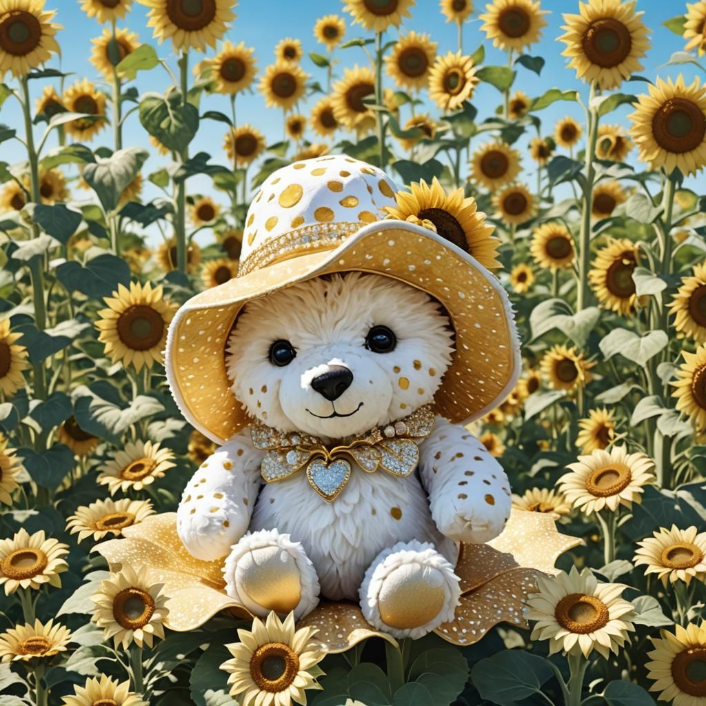 Cute little Teddy in  bed of sunflower