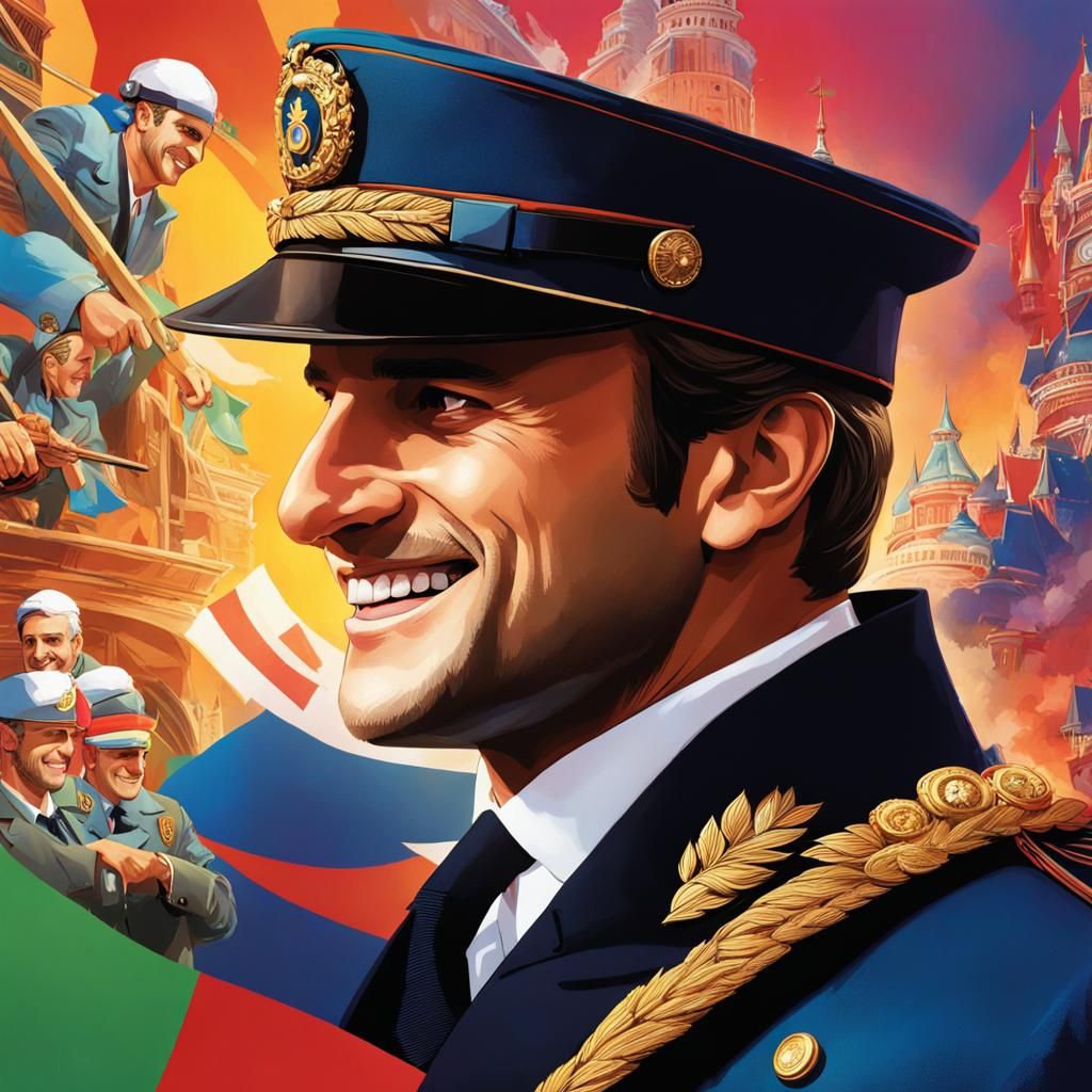 Macron Smiling on Journal Cover in Hyperrealistic Style