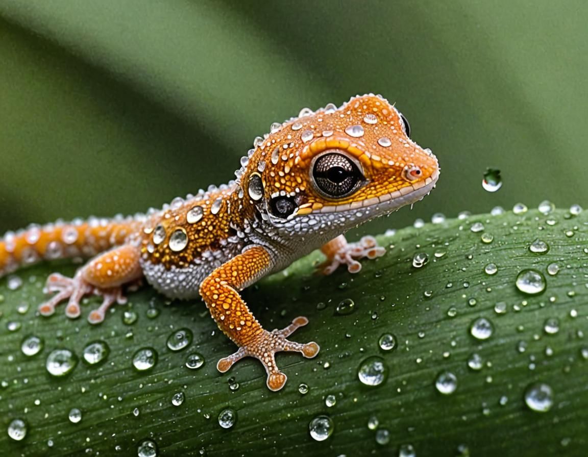 Dew-Kissed Gecko: A Macro Photograph