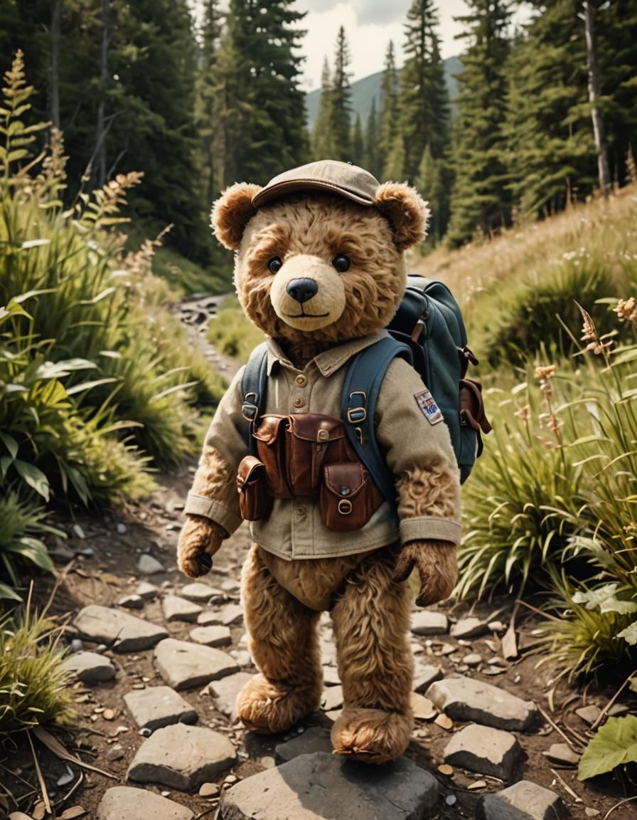 Adventurous Teddy Bear Portrait in Vintage Style