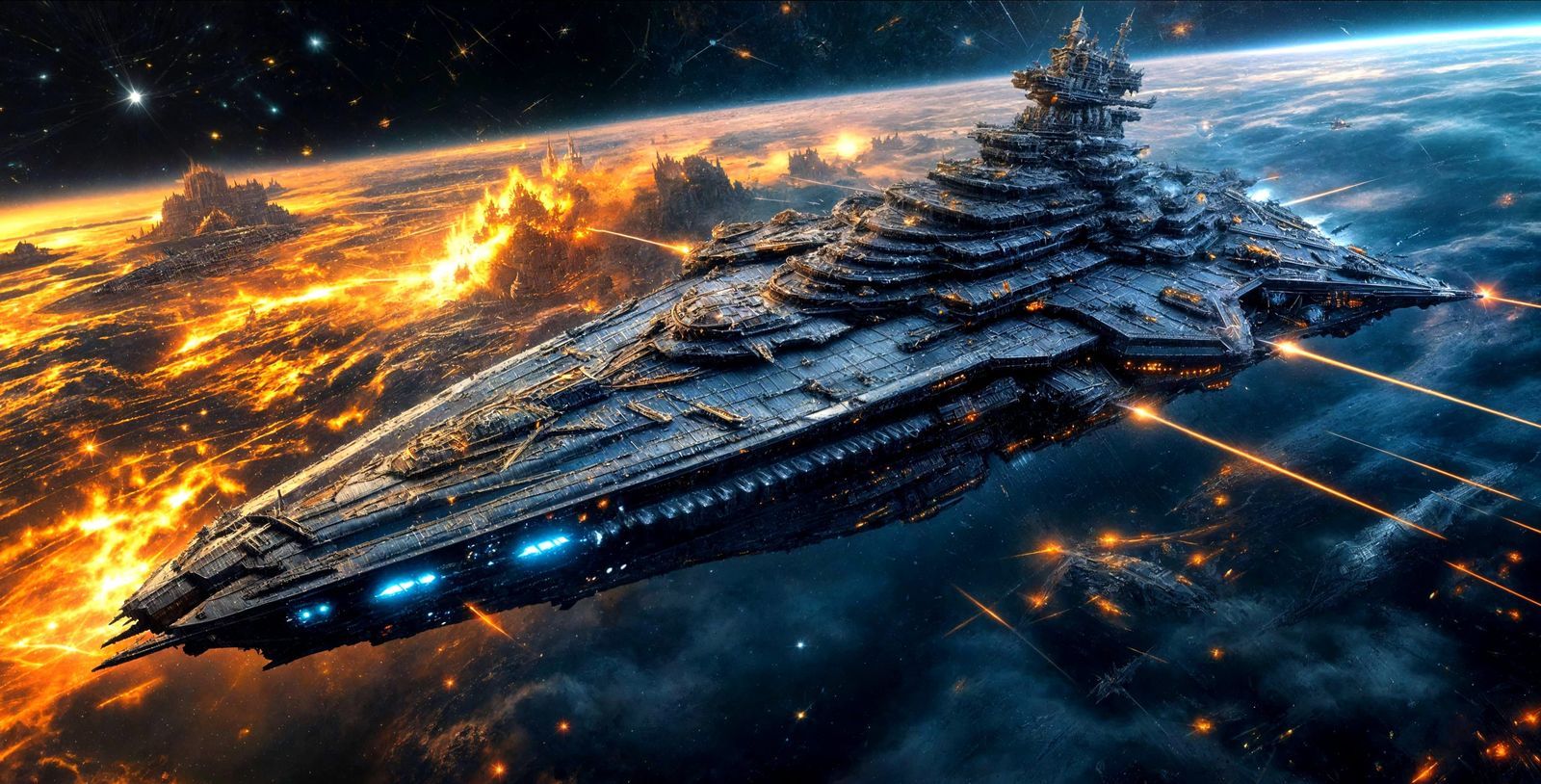 Epic Hyperdetailed Gothic Navy Battleship in Deep Space