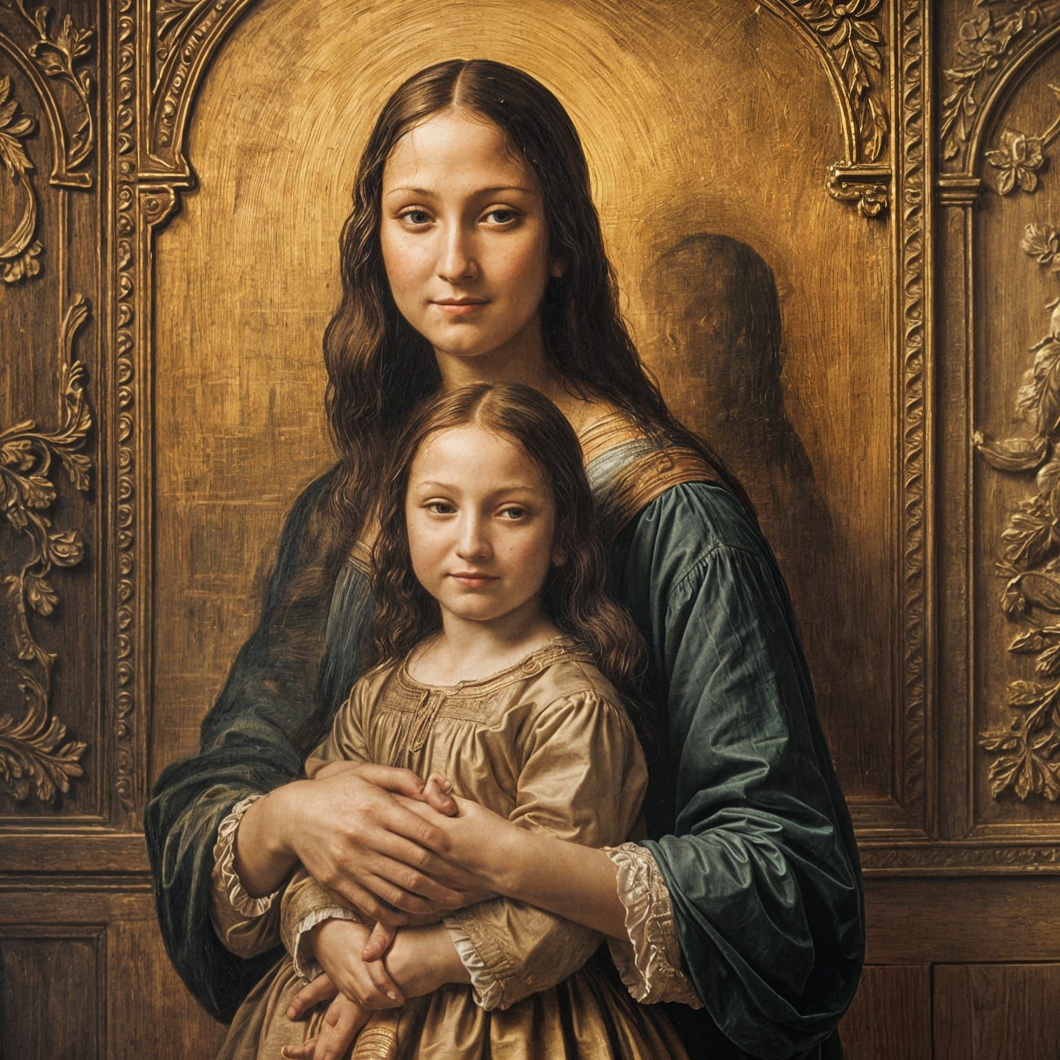 Mona Lisa Reimagined Holding a Child