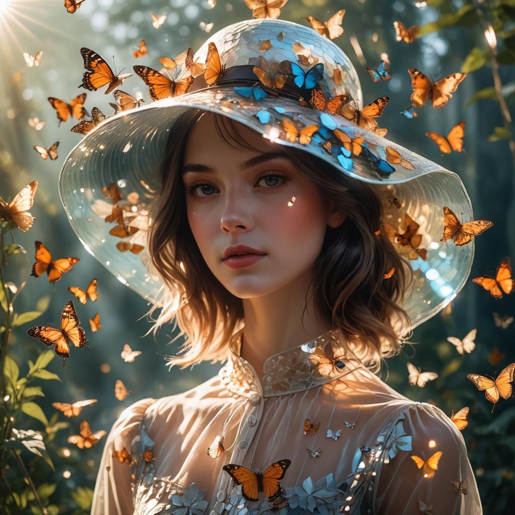 Girl in Glass Hat With Butterflies, Morning Sun