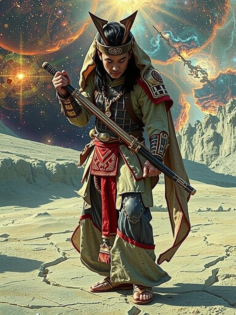 Cybernetic Samurai on Desolate Alien Planet