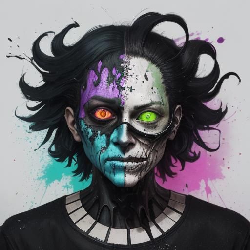 Grotesque Figure in Dystopian Street Scene