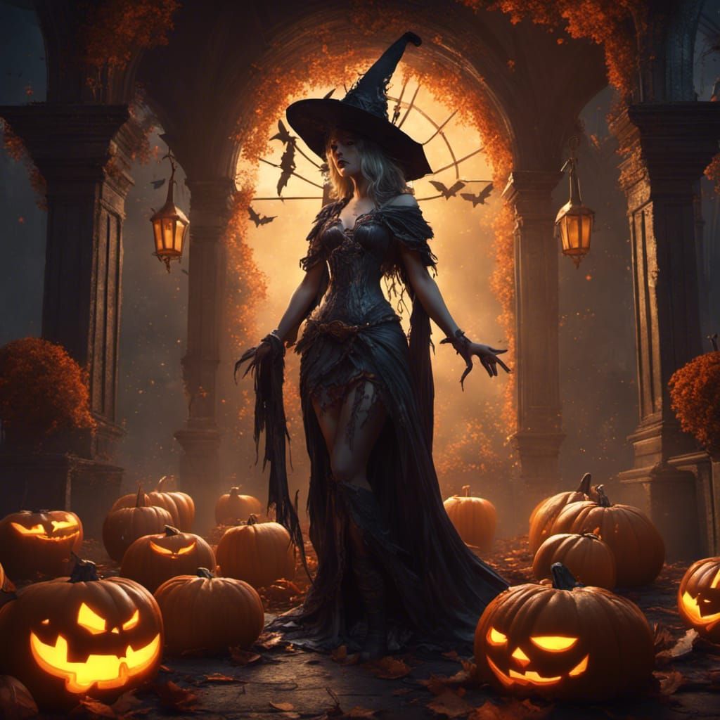 Halloween Dark Fantasy Art in Purple and Yellow