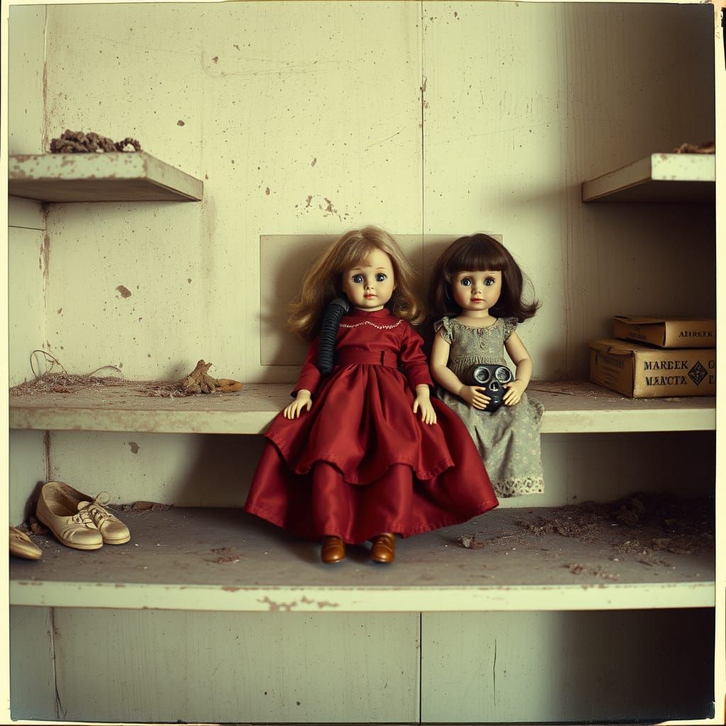 Dolls in Pripyat Wearing Vintage Gas Masks