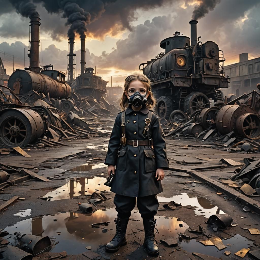 Dieselpunk Wasteland: Girl and Semitruck in Ruined City