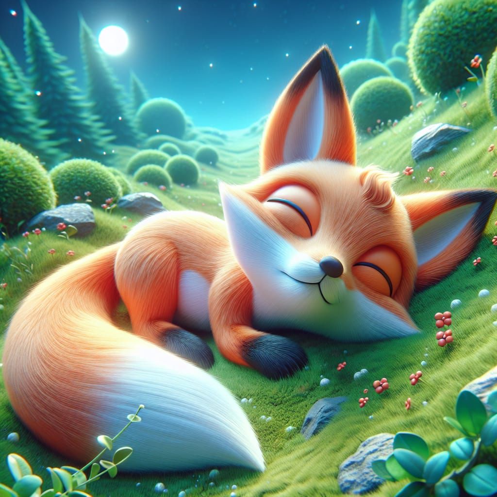 Relaxing Fox in Meadow: Digital 3D Art