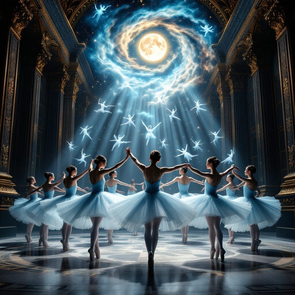 Ballerinas Dance in Grand Hall with Celestial Light