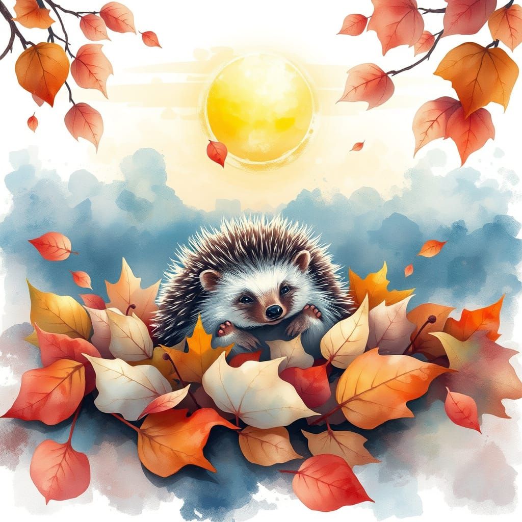 Enchanting Autumn Whimsy in Watercolor-Digital Fusion