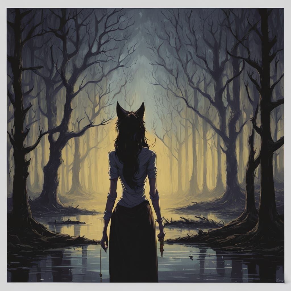 Anime Fox Girl in Moody Forest