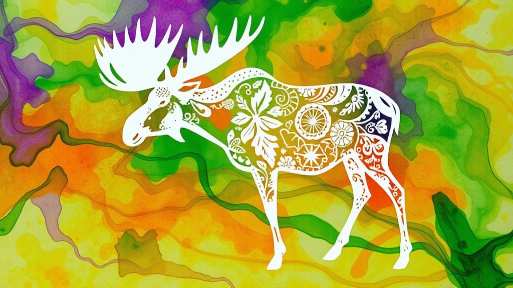 Ethereal Moose in Vibrant Abstract Ink Art