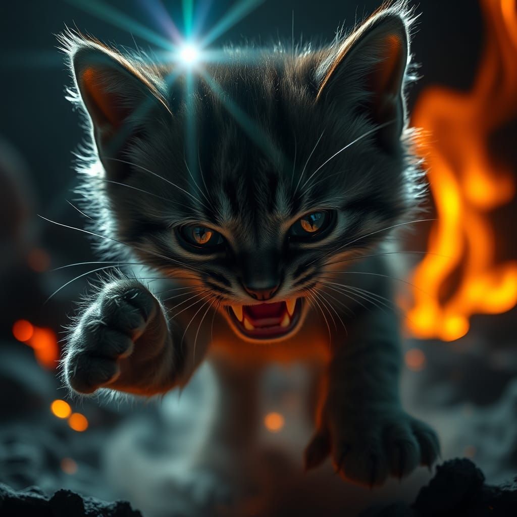 Menacing Kitten Portrait in Dark Cinematic Style