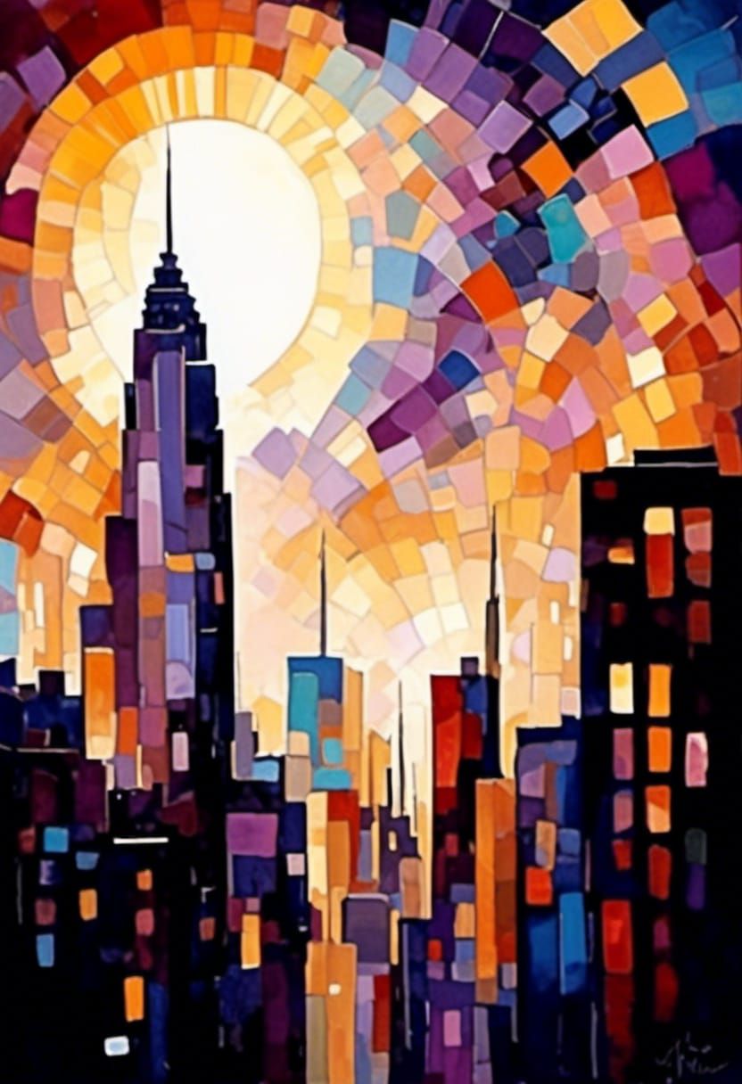 Cityscape at Dusk in Vibrant Oil Painting Style