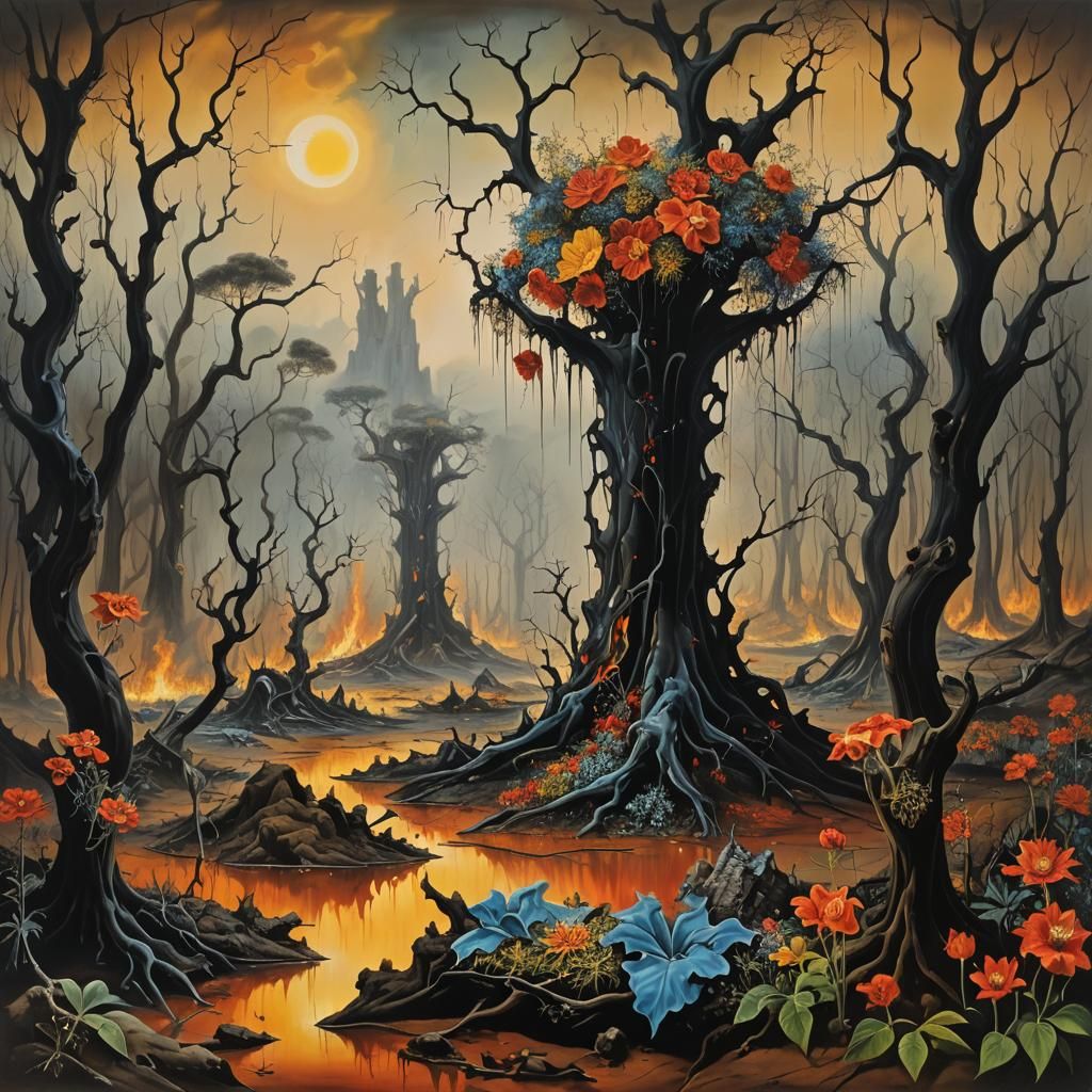 Surreal African Landscape with Crushed Flower