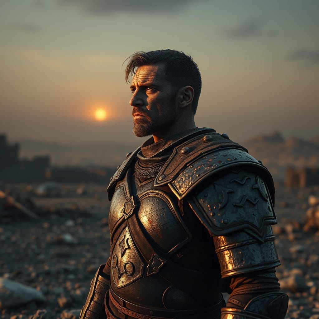 Warrior's Redemption in a Desolate Landscape