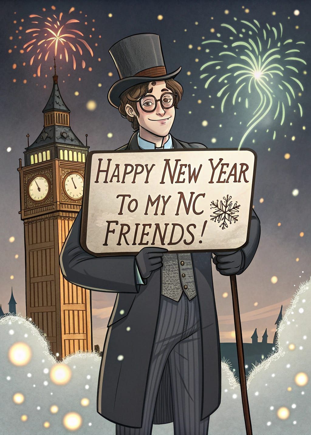 Elegant Victorian Gentleman Celebrates New Year's in Whimsic...