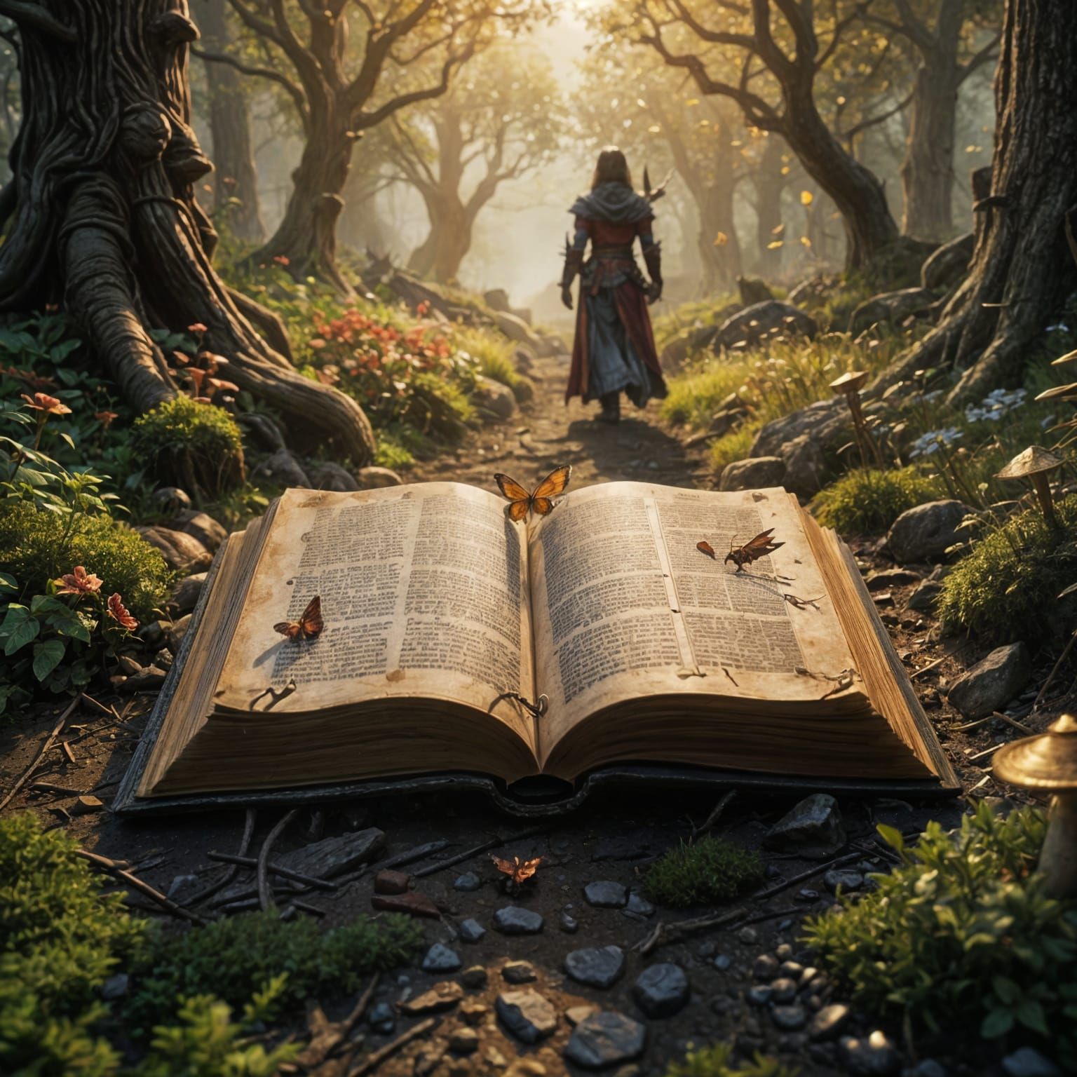 Realistic Dark Fantasy Scene with Hooded Mage and Enchanted....