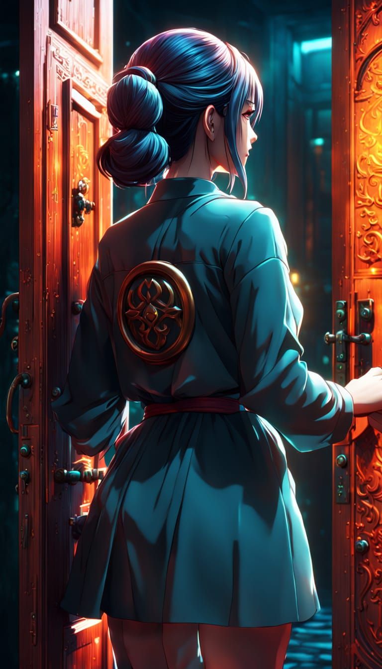 Anime Woman with Door - Digital Concept Art