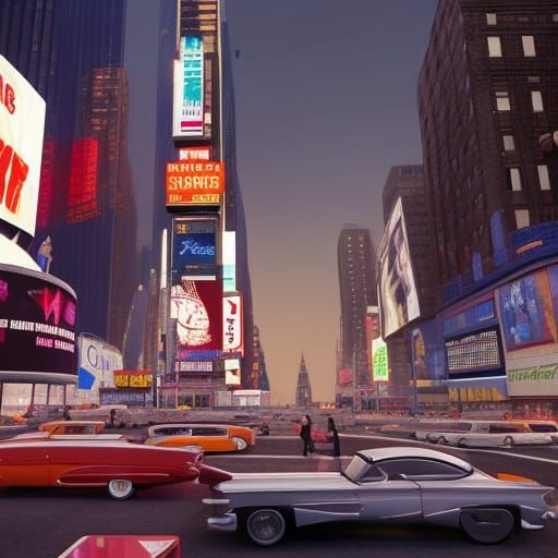 Times Square Billboard with 50s Woman in 3D