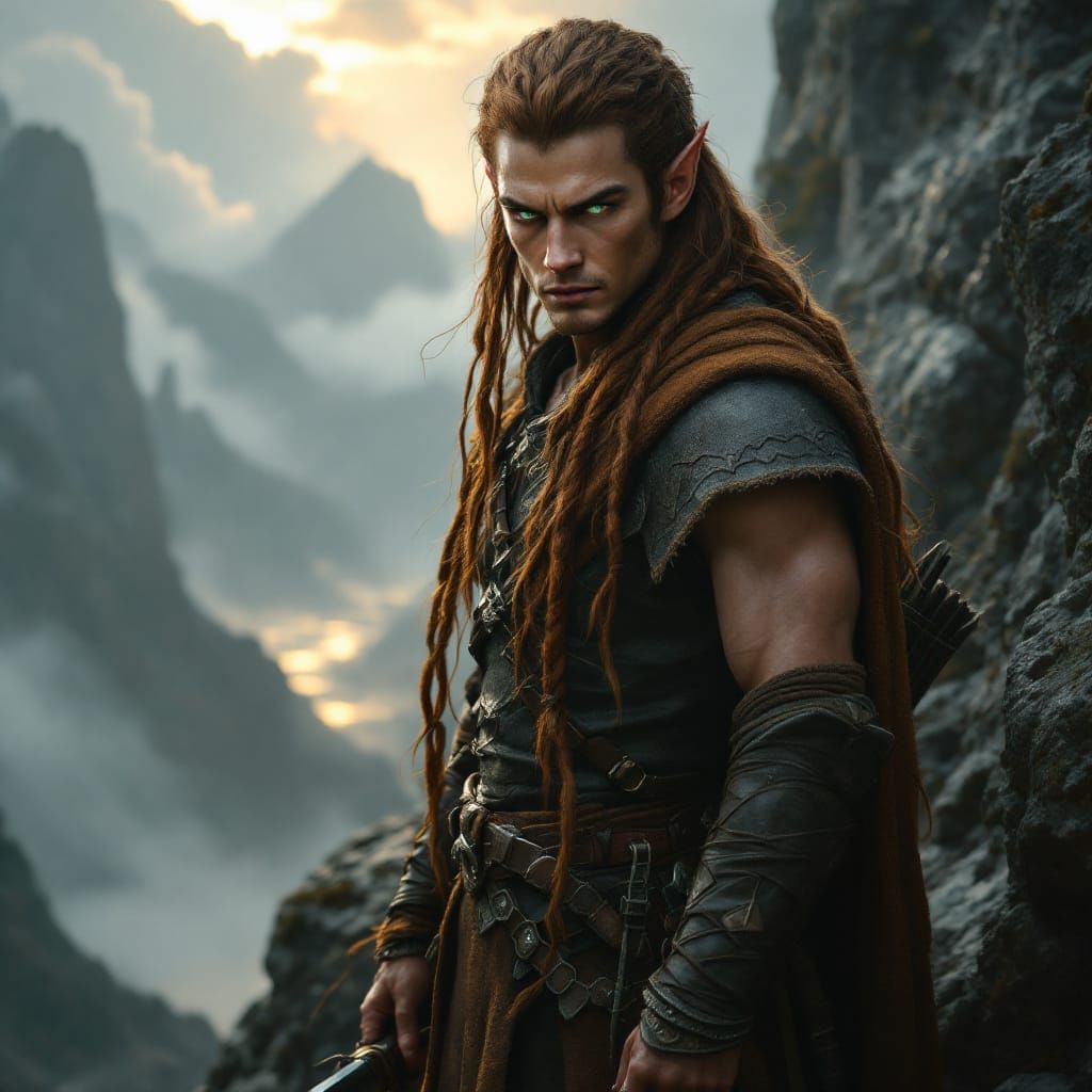 Battle-Hardened Elf-Prince on Misty Mountain Trail