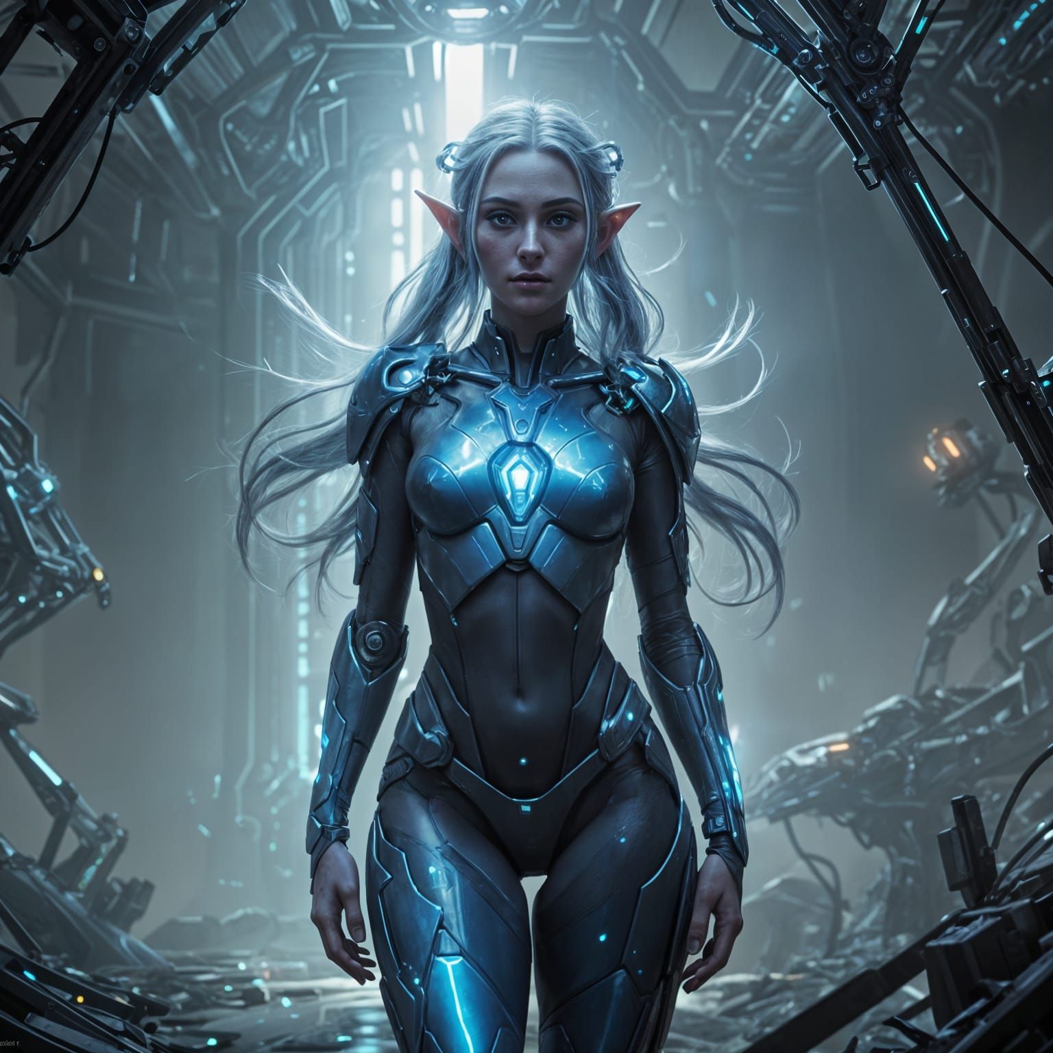 Futuristic Transgender Elf Beckons in Sci-Fi Landscape