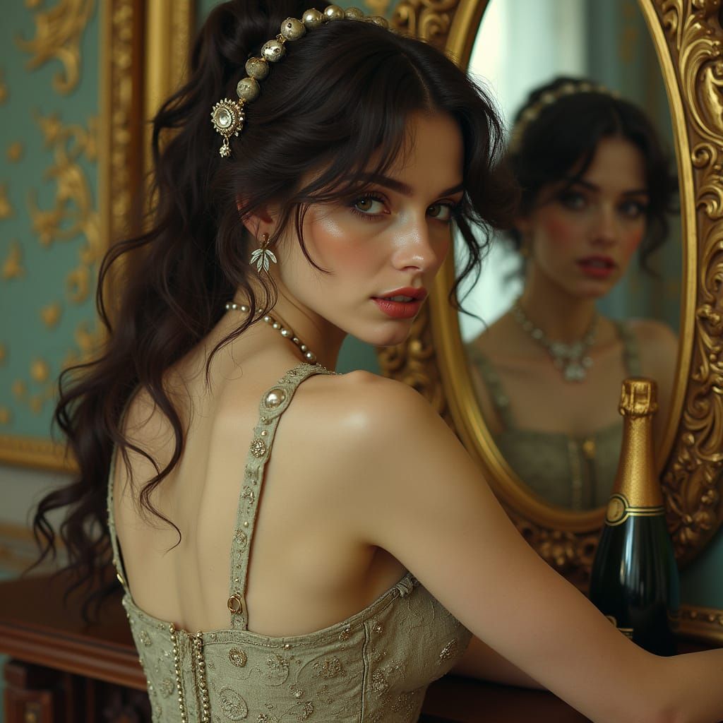 Art Nouveau Brunette with Weaponized Corset